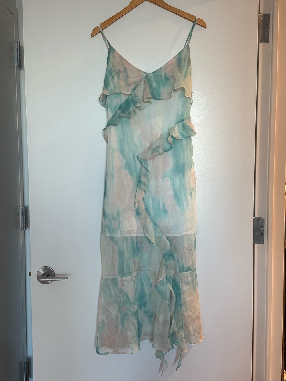 Women’s Waterweed Print Ruffle Midi Sheath Dress Size S
